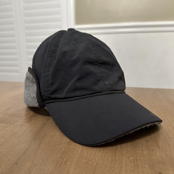 Eddie Bauer Hat Cap Fitted One Size Black Gray Windcutter Fleece Ear Flap Mens - Picture 1 of 10